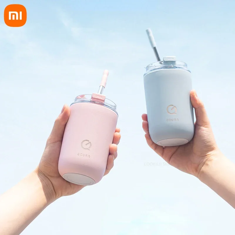 New Xiaomi Small Coffee Mugs Water Bottle Stainless Steel Cups with Lids and Straws Simple Accompanying Cup Juice Tea Travel Cup