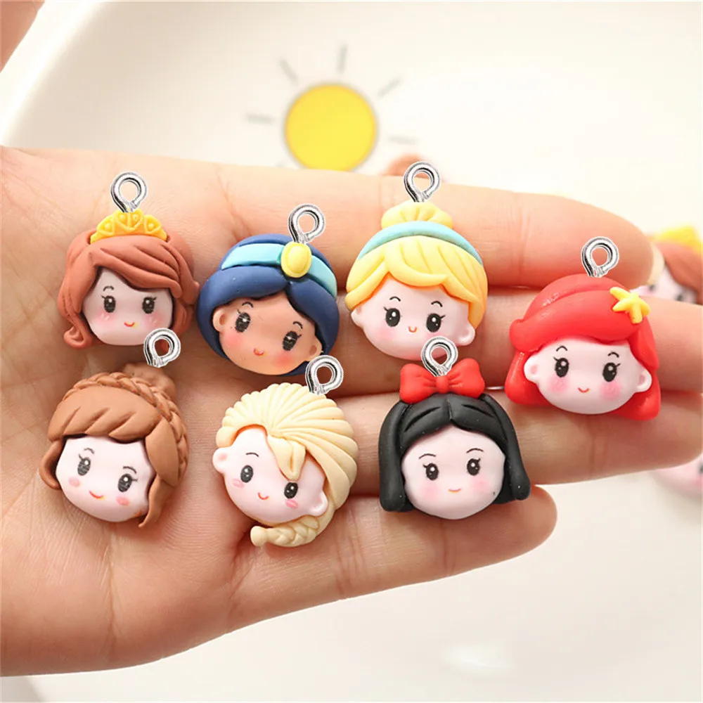 10Pcs Cartoon Princess Girl Resin Charms Trendy Jewelry Making Cute Pendants DIY Necklace Earring Keychain Ornaments Accessories