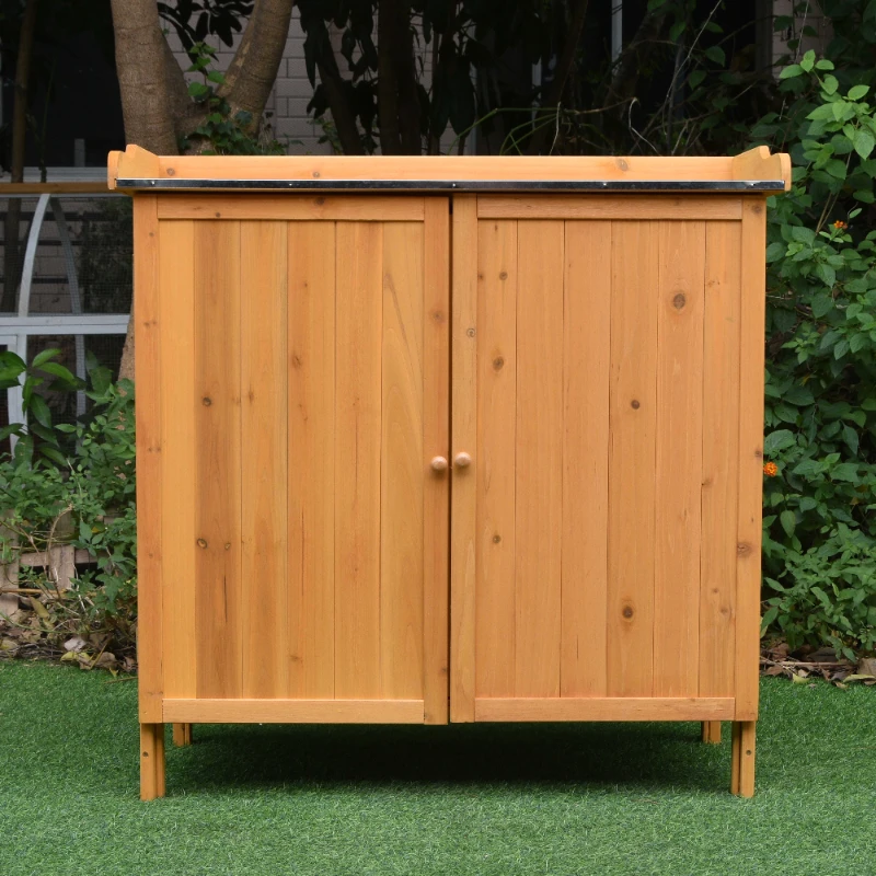 Wooden Outdoor Storage Cabinet with Galvanized Tabletop, Wholesale Price
