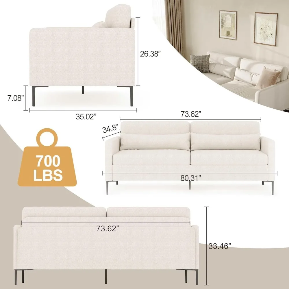 GarveeHome Sofá de 3 lugares de 80 polegadas com assentos extra profundos, sofá para sala de estar, sofá moderno e sofá com braços confortáveis e