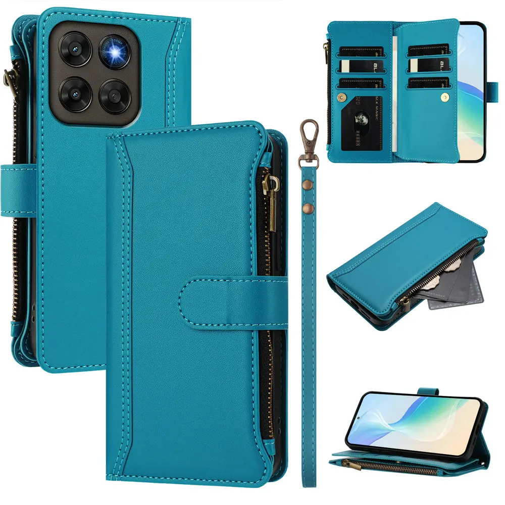 

Flip Case For Motorola G77 G67 G57 5G 9-Card Zipper Leather Wallet Crossbody Funda Moto G17 G57 G67 Power G 17 G77 Luxury Cover