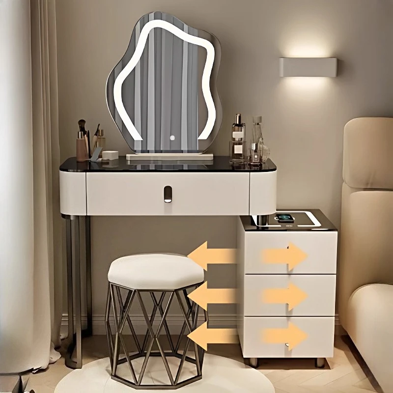 

Роскошный многофункциональный кожаный туалетный столик для макияжа, зеркало с подсветкой, туалетный столик, комоды, стол для макияжа, туалетный столик для макияжа