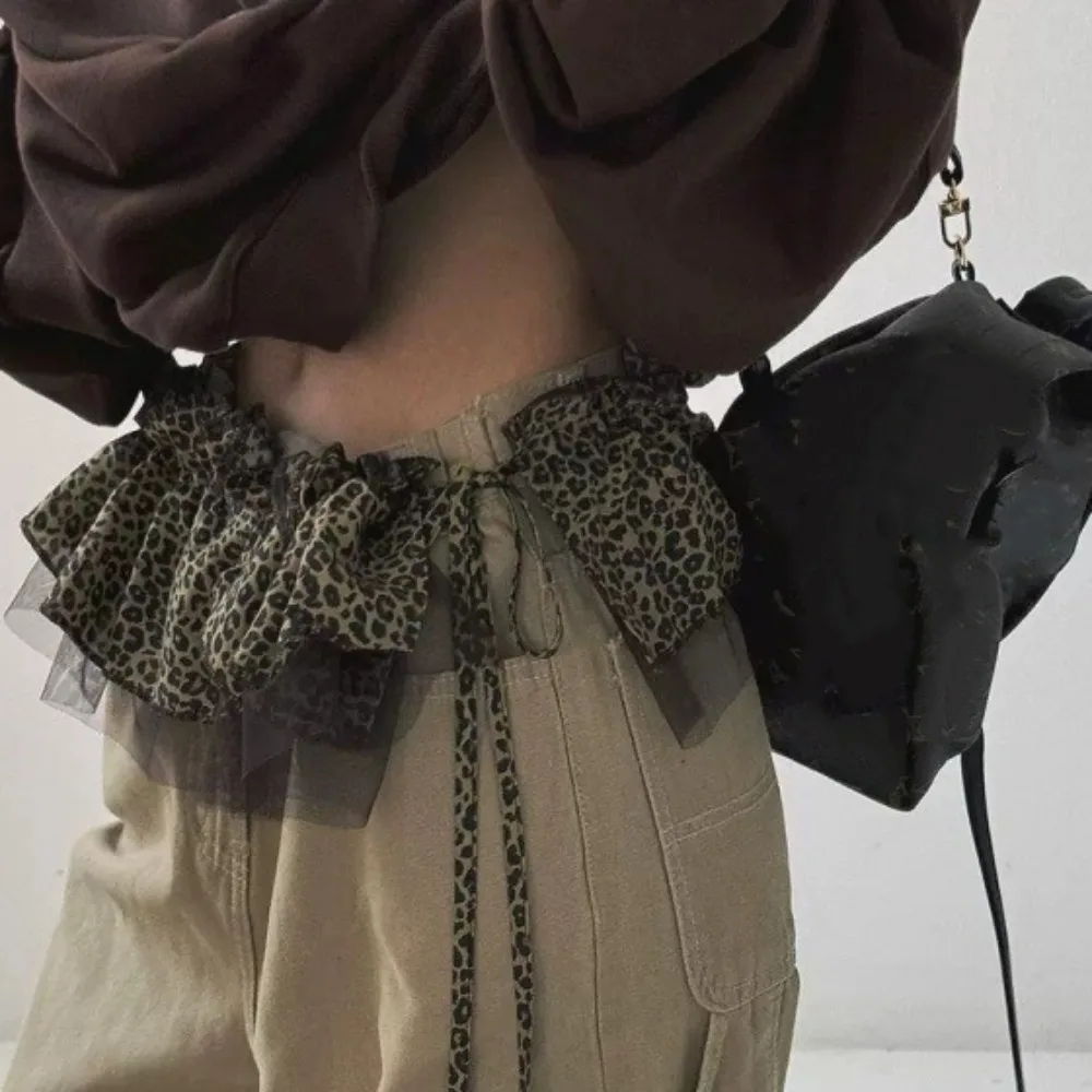 

Fashion Korean Style Mini Skirt Mesh Lace Up Ruffles Skirt Y2K Leopard Clothing Matching Skirts Women