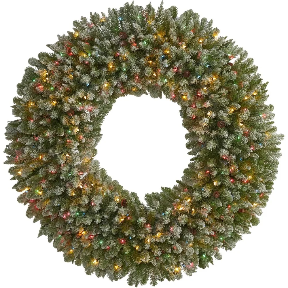 

5ft. Giant Flocked Artificial Christmas Wreath with 280 Multicolored Lights and Pine Cones