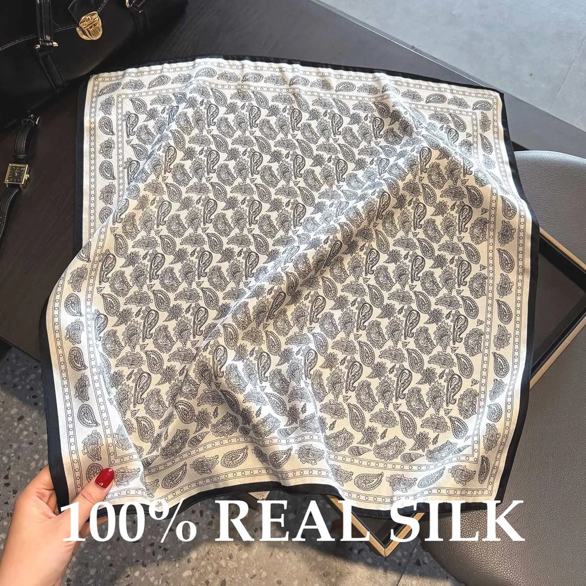 

Шарф из 100% натурального шелка, летний, женский, легкий, тонкий, с принтом пейсли, квадратный платок, бандана, хиджаб, наручный платок, буфанда, эшарп