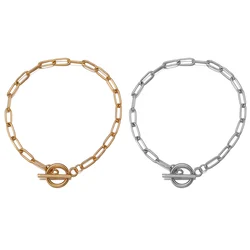 2Pcs Paperclip OT Buckle Bracelet Gold Steel Color Stainless Steel Chains for Women Men DIY Charm Bracelet Jewelry Accessories