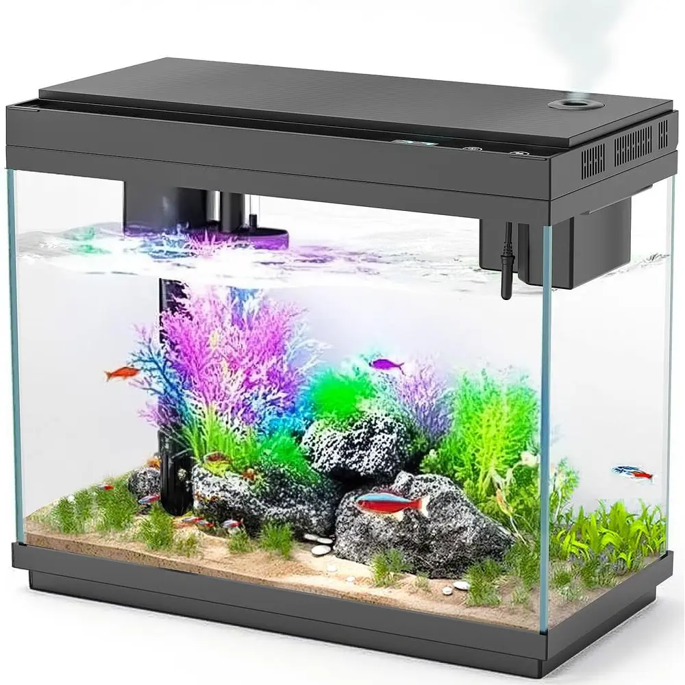 

Smart Aquarium Fish Tank with Silent Water Pump, 2.4 Gallon Small Aquarium with Quick Start Kit, Temperature Display, Humidifier