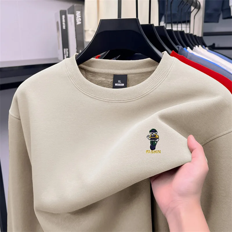 Wysokiej jakości męska bluza z długim rękawem, ocieplana polarem, pogrubiona, z wykwintnym haftem, w stylu koreańskim, odzież męska na jesień i zimę.