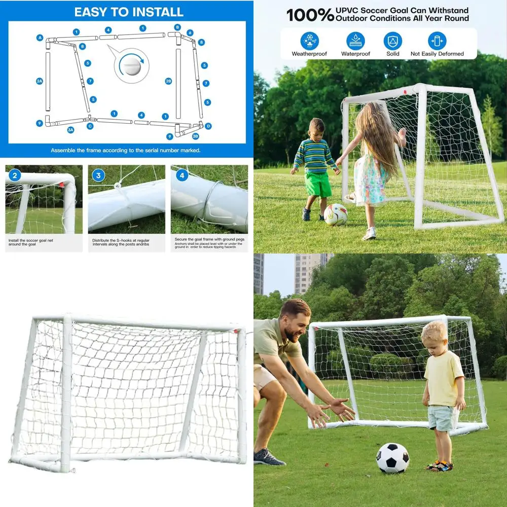 

Портативный футбольный воротник для игр на заднем дворе, подходит для детей и взрослых, из устойчивого к погодным условиям UPVC, с сумкой для переноски и креплением к земле.