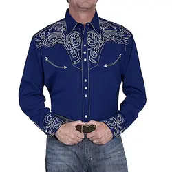 Men's Western Shirt Floral Pattern Long Sleeve Button-Down Shirt Fashion Button Design Western Style Extra Large Size