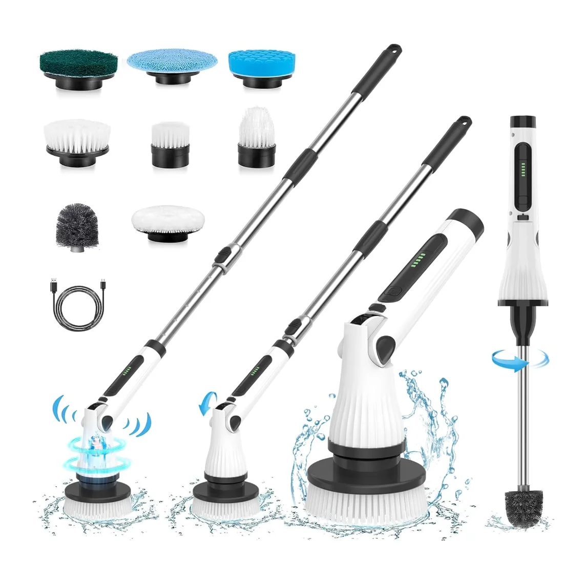 Elettrico senza fili per Spin Scrubber Spazzola per la pulizia del bagno senza fili per doccia Vasca da bagno Uso domestico Metallo/Celle per pavimento