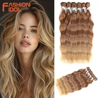 FASHION IDOL-mechones de pelo ondulado con agua, extensiones de cabello sintético, Rubio degradado, marrón, mechones de pelo ondulado para Cosplay, 20 pulgadas, 6 uds.