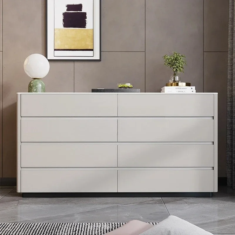 

Saddle leather eight-bucket cabinet, living room dining side cabinet, bedroom high locker, solid wood storage