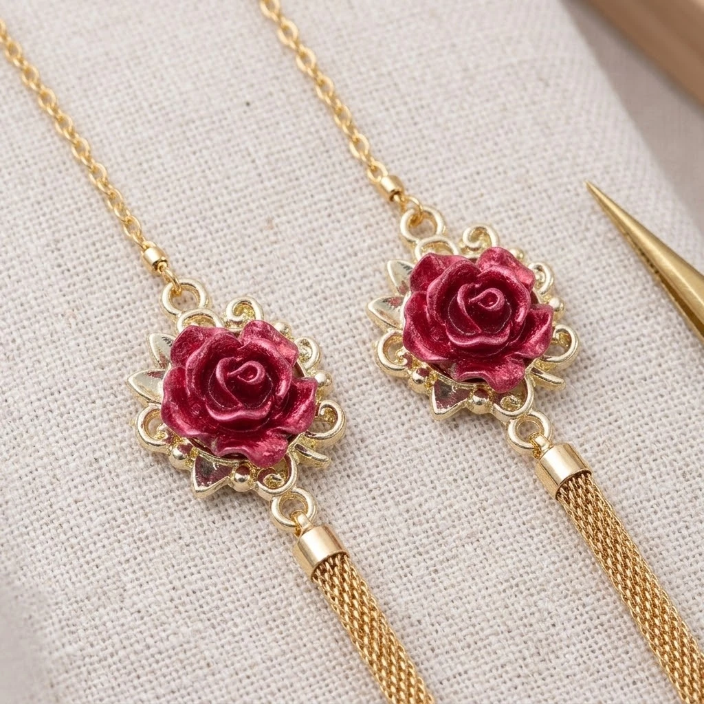 10 Stück Rosen-Anhänger, 3D-Blumen-Verbindungsanhänger, Valentinstag-Verbindungsstücke, Doppelschlaufen-Anhänger für die Schmuckherstellung – Detail 5