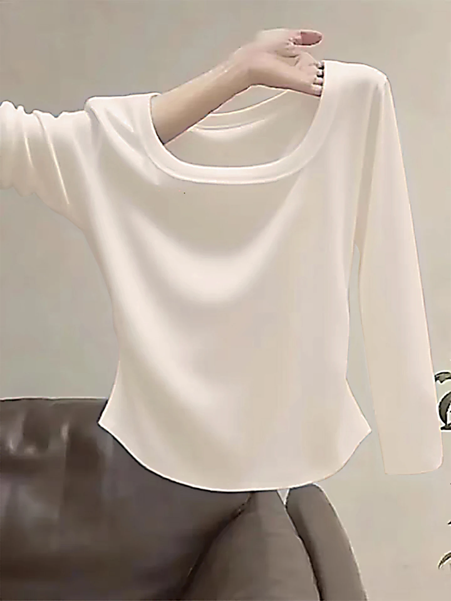 2025년 신상 여성용 면 긴팔 티셔츠 스퀘어 칼라 기본 슬림핏 출퇴근 패션 편안하고 통기성 좋은