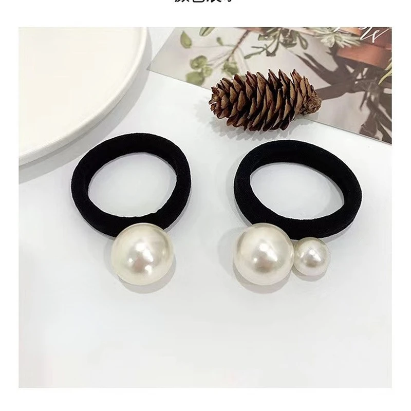 2PC Korean Cute Pearl Elastic Hair Bands Rubberband for Women Girls Hair Ties Rings Rope for Hair Accessories Ponytail Holder
