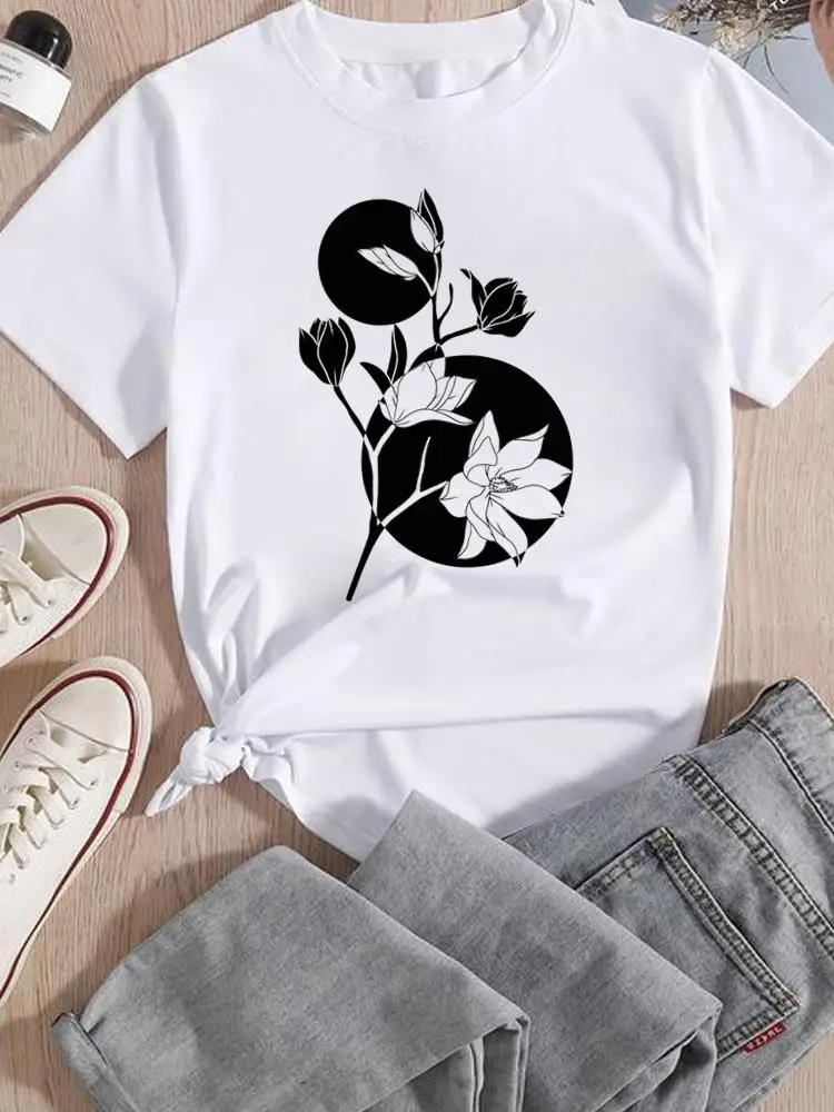 Printed Graphic T Top Women Fashion T-Shirt Cartoon Tshirts Tee Watercolor Flower Travel Trend Casual Lady Print Clothing