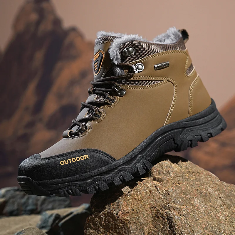 

Men's Winter Warm Fce Lined Hiking Boots Outdoor Climbing oes Breathable Non-Slip Synthetic Leather Upper Work Boots