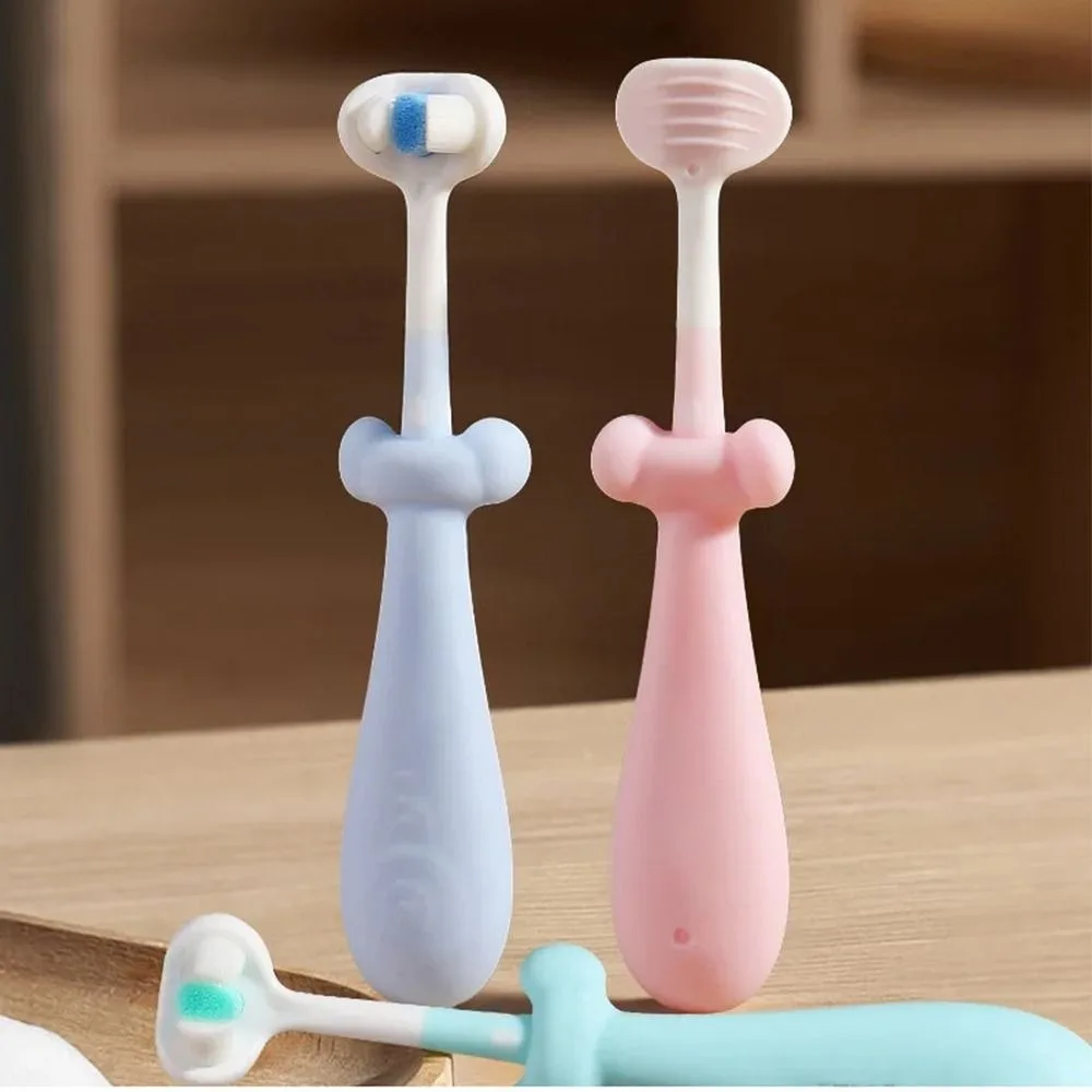 Tongue Scraper 3D Stereo Toothbrush Solid Color Food Grade Three-Sided Toothbrush Soft Bristles Anti Slide Handle