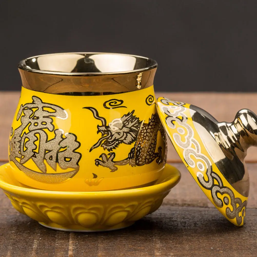 

Керамическая чаша для подношений Будде, храмовая утварь, керамическая чаша для подношений с благоприятным узором для буддийских ритуалов