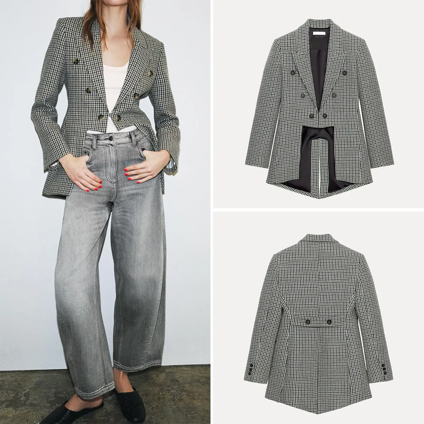

Fashionable Plaid Asymmetric Long Sleeve Suit Jacket Women's Spring 2026 New Arrival Elegant Outfit Matching Style ZADATA Brand