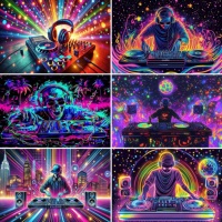 Hip hop skull Black light Neon Background Reactive Psychedelic Music DJ Party Decor Room Aesthetics Fluorescent Party Background