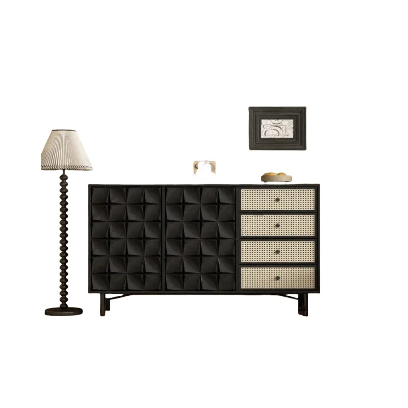 Credenza laccata, semplice armadio portaoggetti moderno in rattan in legno massello