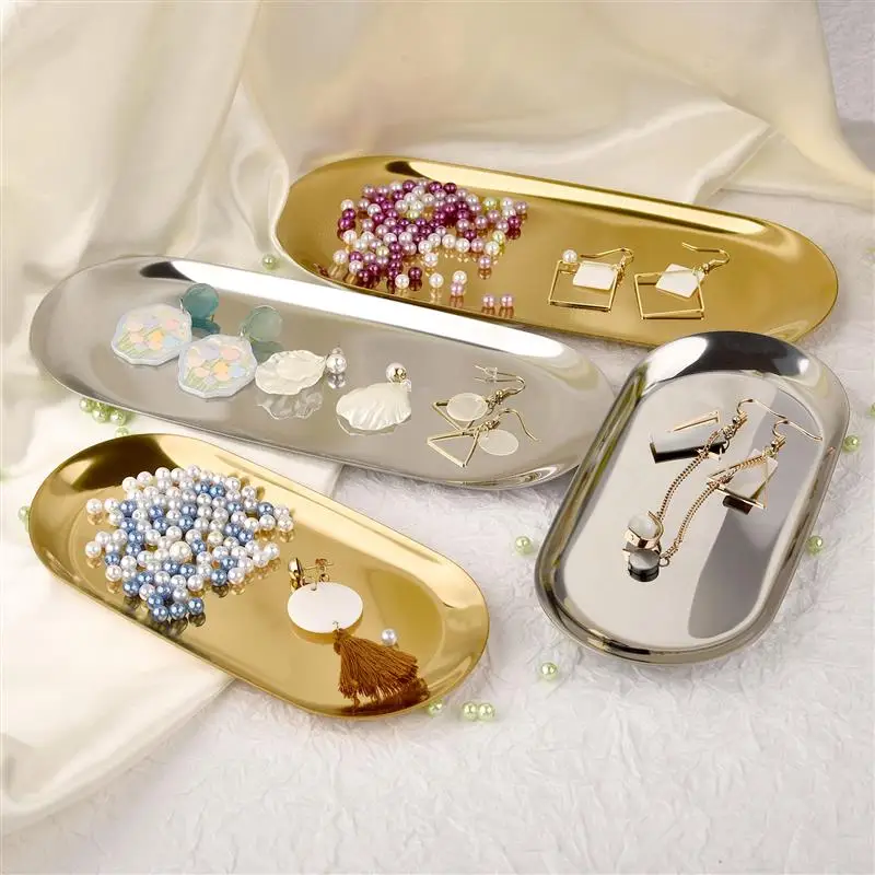 

Refined Premium Stainless Steel Jewelry Storage Tray Earrings Necklace Ring Storage Plates Cosmetic Jewelry Display Plate