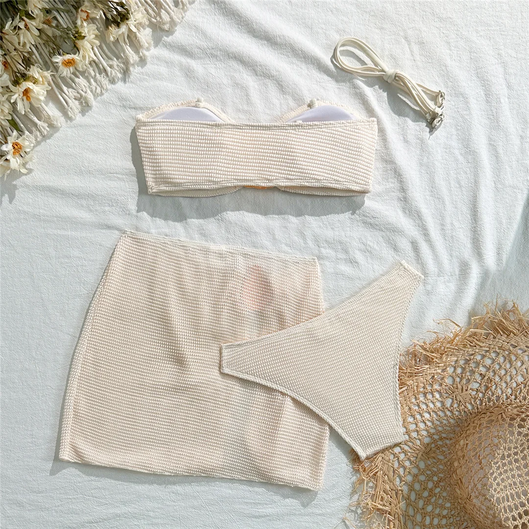 Mit Rock, hoch geschnittenem Beinausschnitt, brasilianischer Bikini, Damen-Badebekleidung, dreiteiliges Bikini-Set, Badeanzug, Badebekleidung, Schwimmbekleidung V6741 – Detail 22