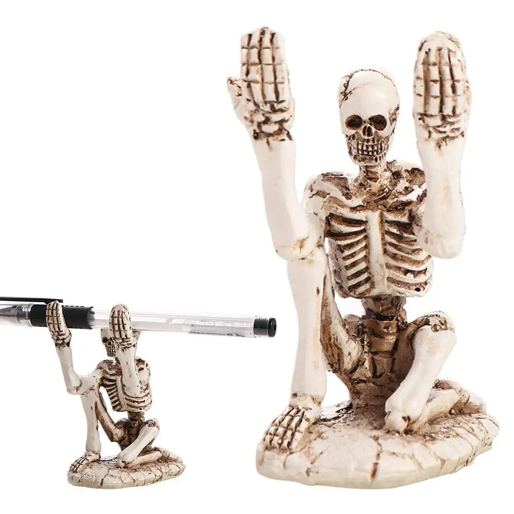 

Gothic Creative Skull Pen Holder Skeleton Durable Makeup Brush Holder Resin Realistic Skull Desk Organizer Storage Box