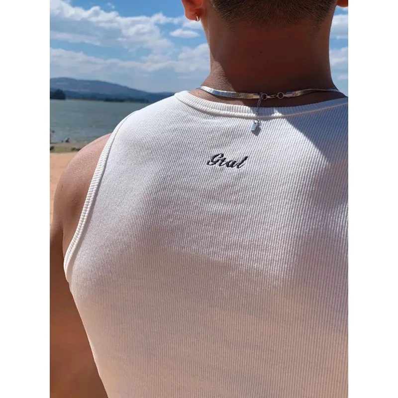 

Белые спортивные майки для мужчин, летние трикотажные топы без рукавов с круглым вырезом, эластичный жилет, облегающие дышащие футболки для спортзала