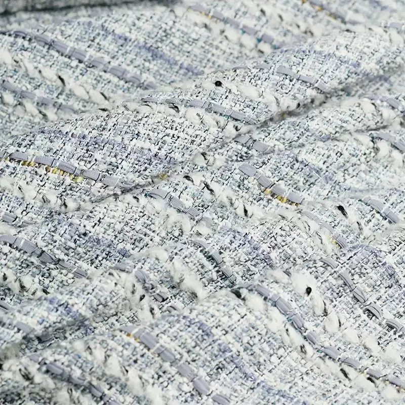 

Жаккардовая плетеная твидовая ткань в сине-белую полоску для женщин, осенняя куртка, костюм, пальто, ткань «сделай сам», швейный материал