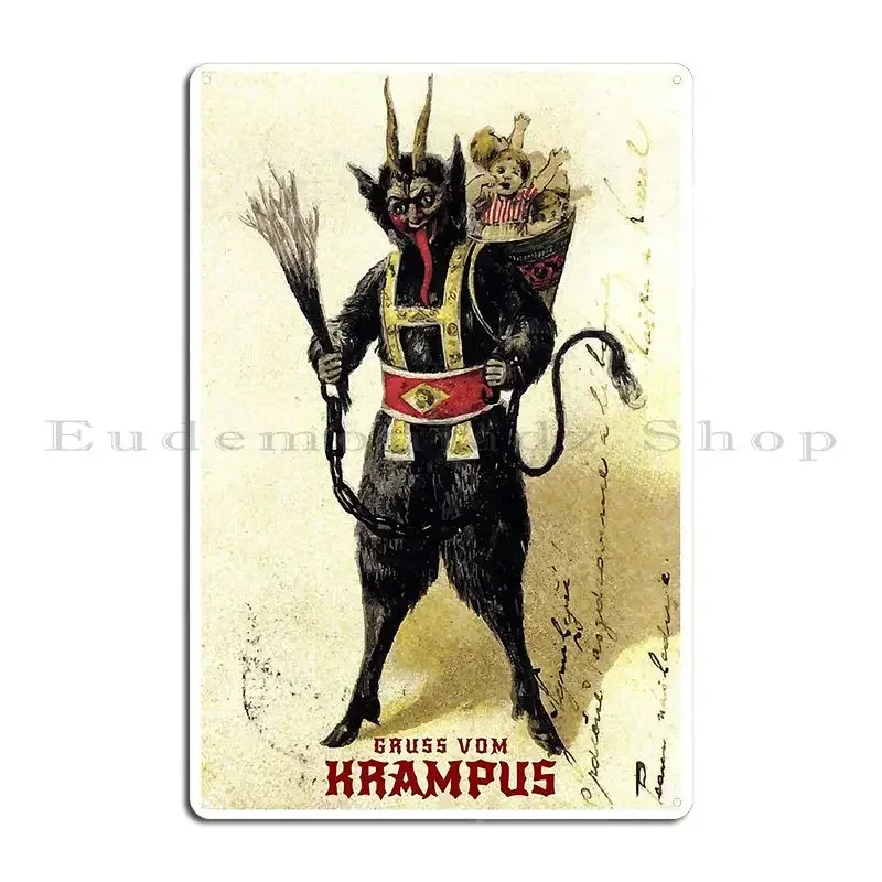 Merry Krampus Greetings From Christmas Demon Metal Sign Poster Decoration Decoration Custom Character Wall Cave Tin Sign Poster