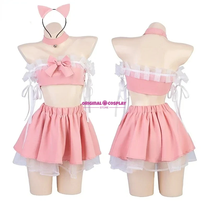 

Anime Lolita Girl Cute Pink Cat Maid Unifrom Women Off Shoulder Tops Cake Skirt Outfits Costumes Cosplay Sexy Lingerie Underwear