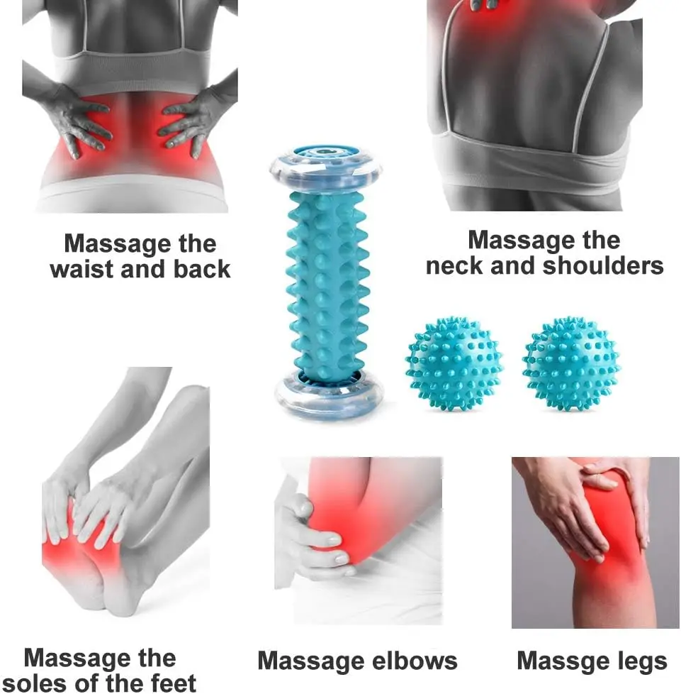 Foot Massage Roller & Spiky Ball Therapy Set, Manual Foot Massager for Plantar Fasciitis, Foot Arch Pain,Trigger Point Therapy