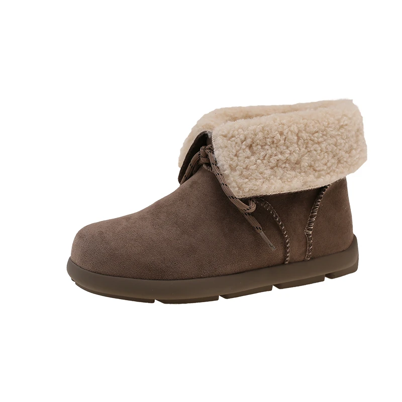 Women Flats Ankle Boots Suede Casual Sport Shoes Short Plush Warm Sneakers Fashion 2025 Fur Winter New Walking Snow Boots Mujer