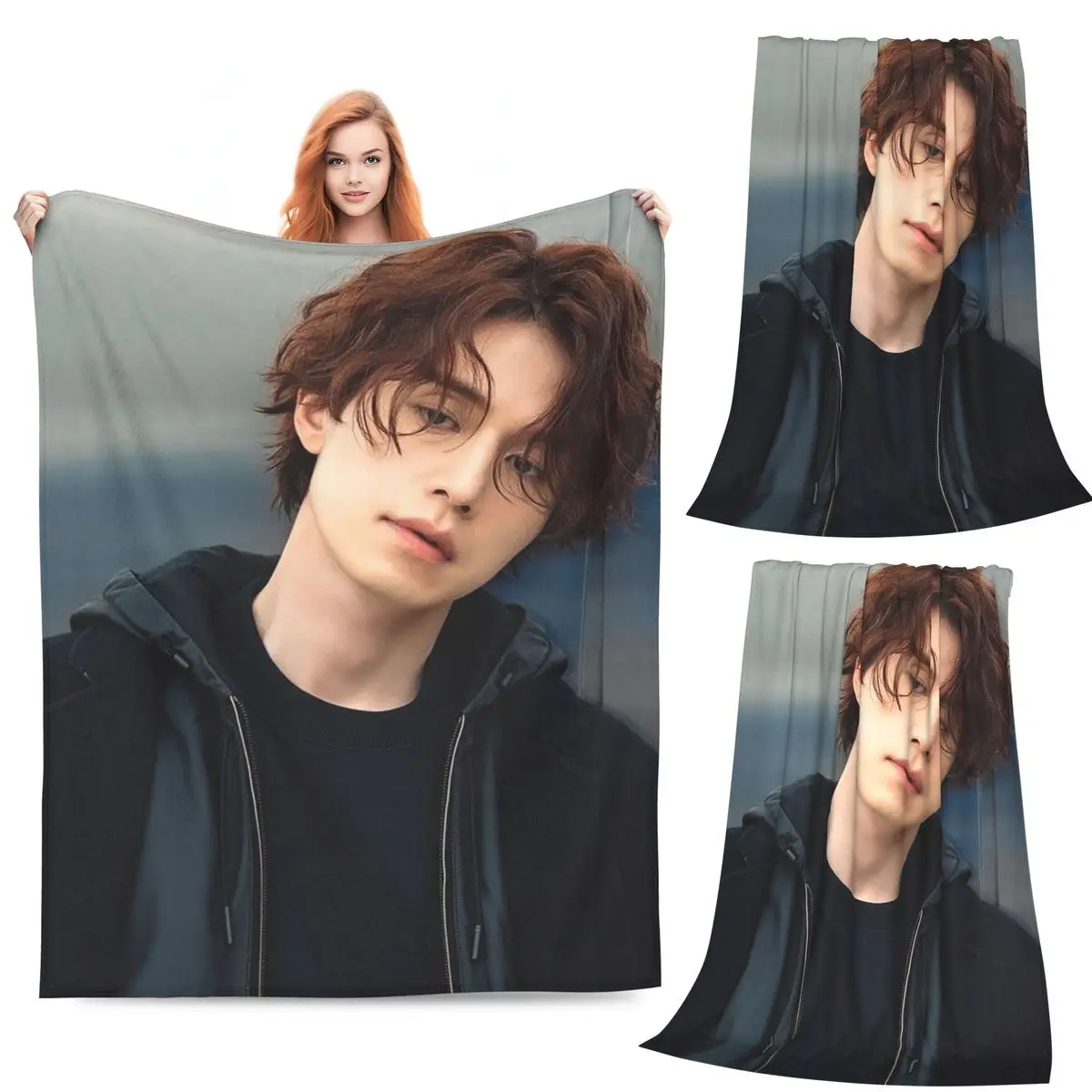 

Lee Dong Wook Blanket Fleece Sofa Throw Blanket Portable for Home Bedroom Office Throws Bedspread Quilt