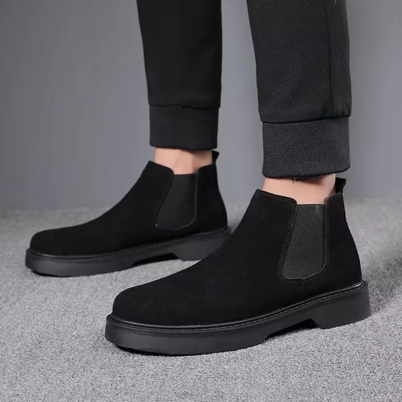 mens luxury fashion chelsea boots black trend platform shoes cow suede leather ankle boot cool streetwear autumn winter botas