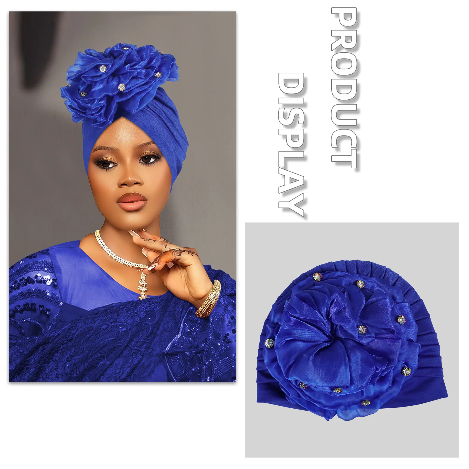 

Big Flower Turban Cap for Women African Geles Headties Bonnet Pleated Hat Muslim Hijab Head Wrap Nigeria Wedding Party Headgear