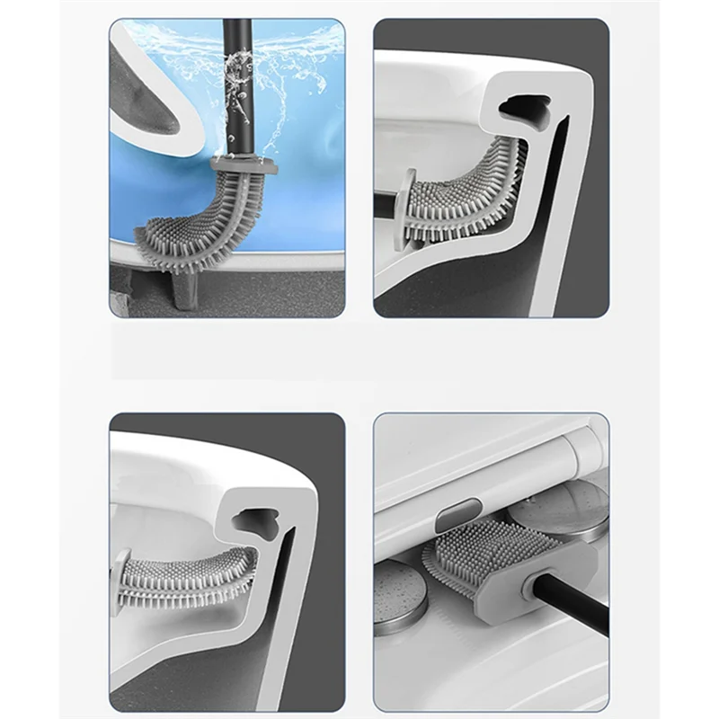 

Premium Silicone Toilet Brush - Grey - Toilet Brush Holder with Wall Mounting & Turbo Drying HOT