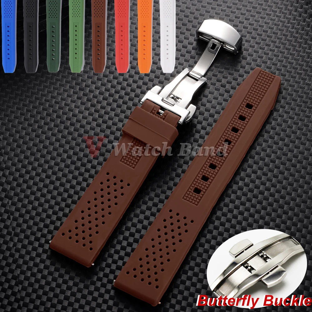 Premium-Silikon-Uhrenarmband, wasserdicht, weiches Kautschukarmband, 16/18/20/22/24 mm, Schmetterlingsschnalle, atmungsaktives Armband, Universal-Armband