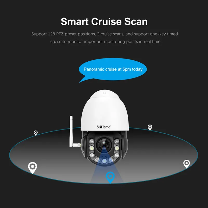 Srihome 5.0MP 5G Wifi IP Camera 20X Optical Zoom Human Auto Tracking Smart Cruise Scan Video Surveillance Security CCTV PTZ Cam