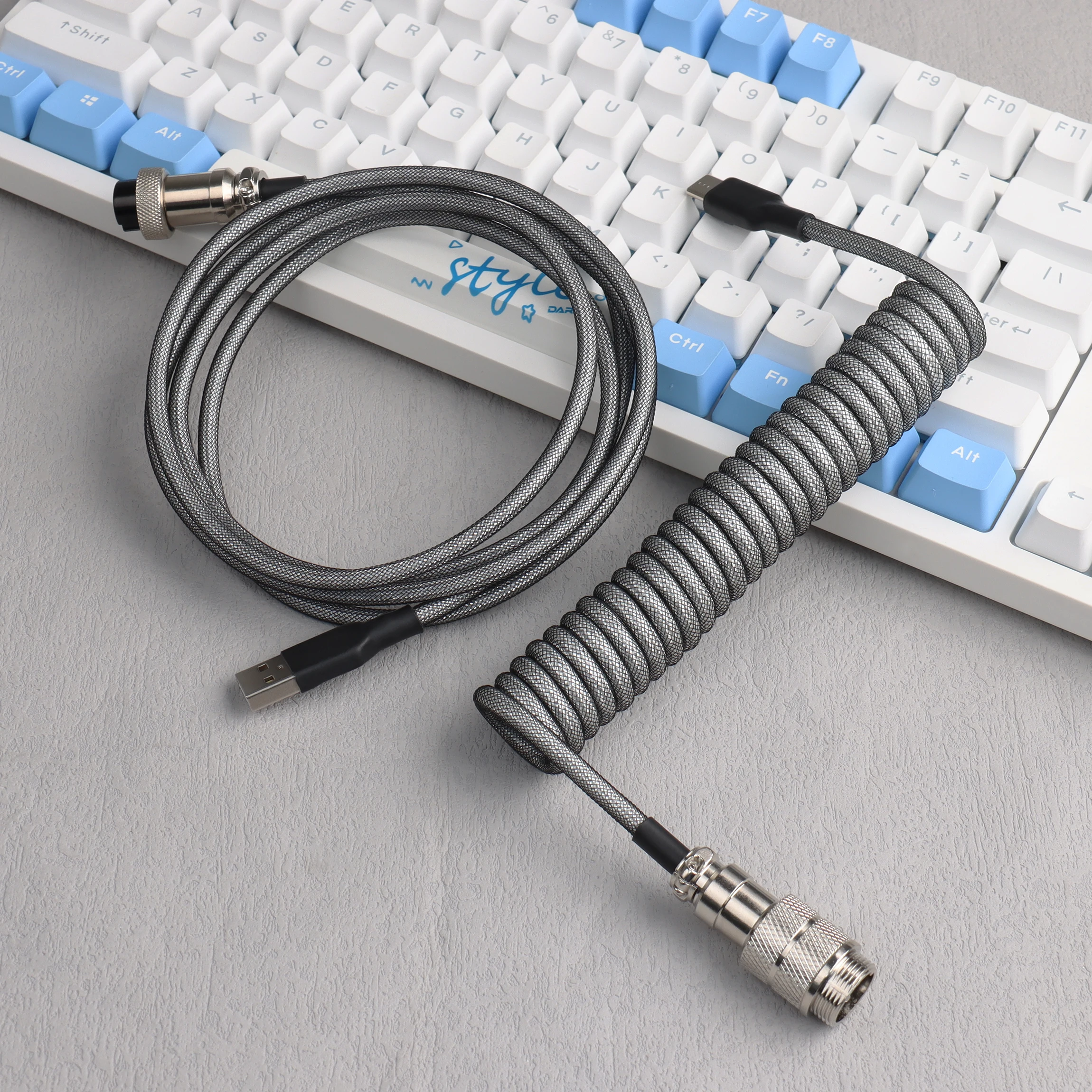 GX16 Coiled USB C Cable for Mechanical Keyboard 1.5m