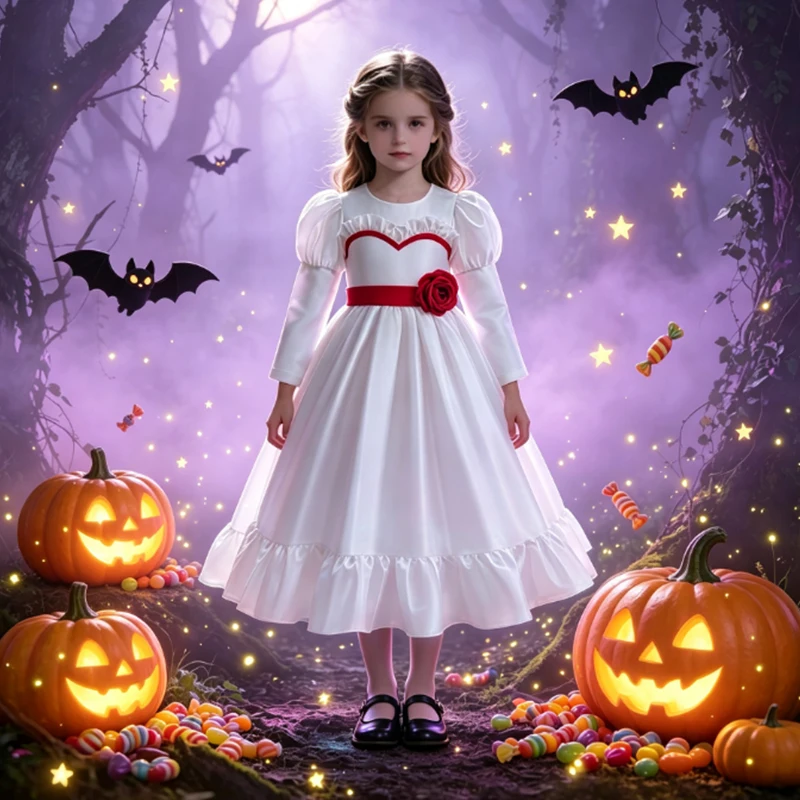 Halloween-Kostüm für Mädchen 	 Weißes Hochzeits-Prinzessin-Kleid für Kinder, neuer Film, Cosplay-Kleid, Geburtstag, Karneval, Party, Anna, Rolle, Ballkleid