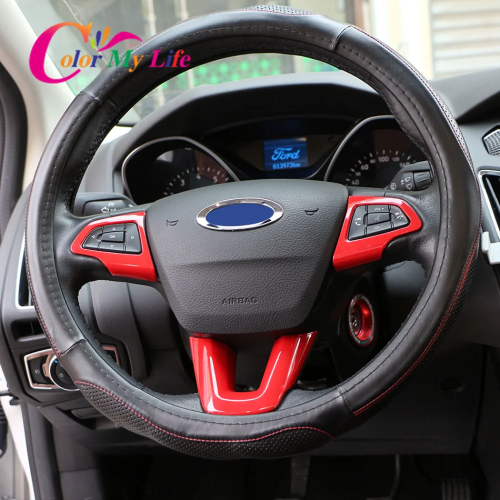 ABS Steering Wheel Button Panel Decoration Trim Sticker for Ford Focus 3 MK3 2015 - 2018 Car Stickers Accessories
