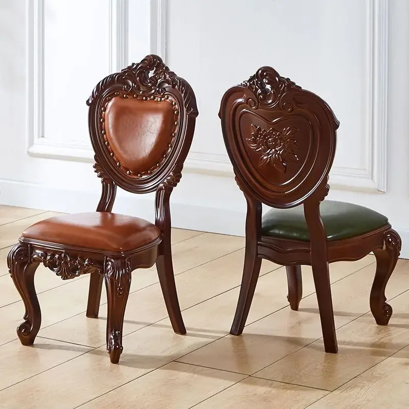 

European Style Chairs Imitating Solid Wood Carved Chair Learning Ottomans Modern Elegant Creative Backrests Stools for Home Use