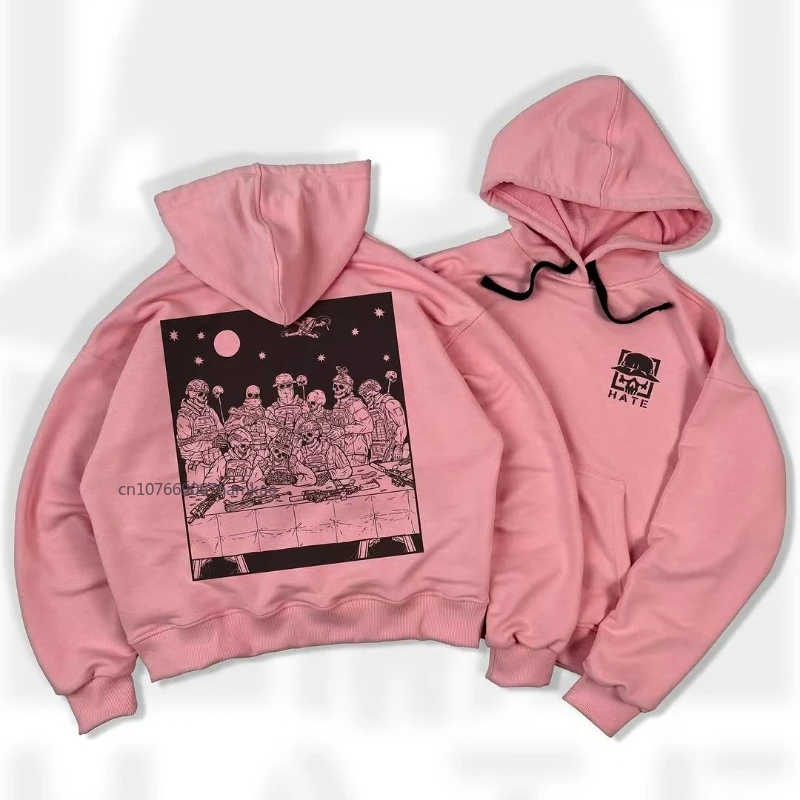 Solid Color Pullover Hoodie Men Women American Street Tide Personalized Pattern Printing Sports Hoodie Spring Loose Couple Tops