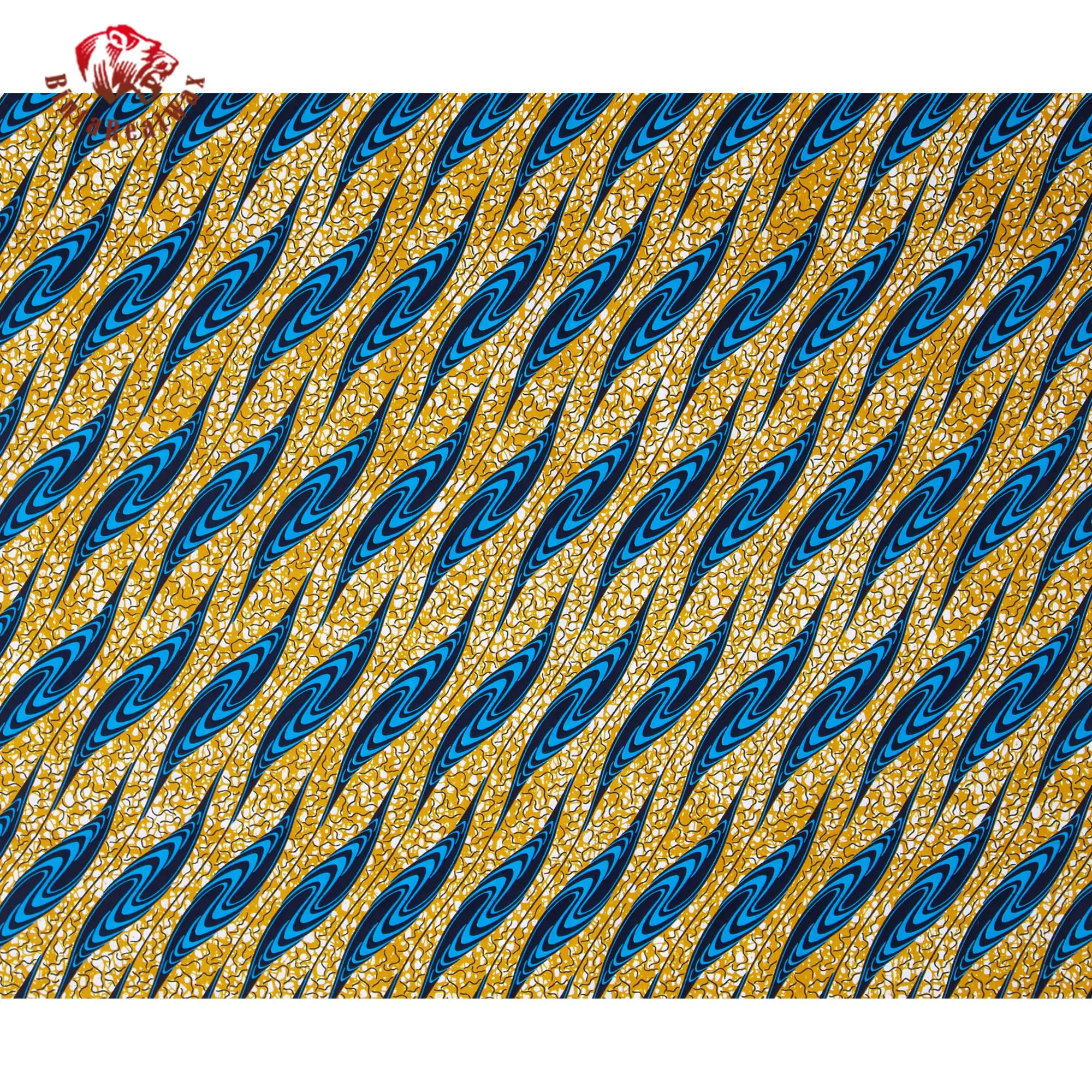 Vibrant Blue & Yellow Wave Design African Wax Print Fabric, 100% Cotton Ankara Material for Fashion Dresses 24FS1607 view 2