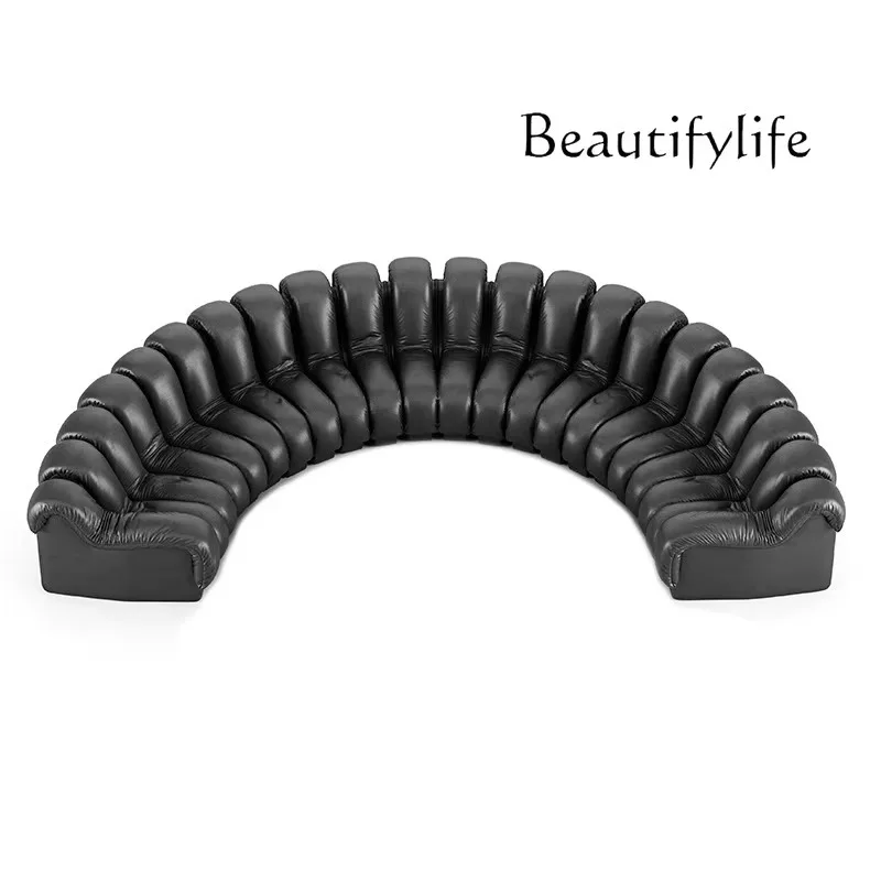 X40 Italian Minimalist Medieval Sofa Retractable Villa Leather S-shaped Module Sand
