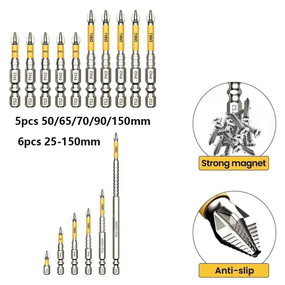 

5/6pcs Non-Slip Impact Batch Head High Torque Strong Magnetic Cross Head Bit Waterproof Hardness Ph2 Screwdriver Bits Set